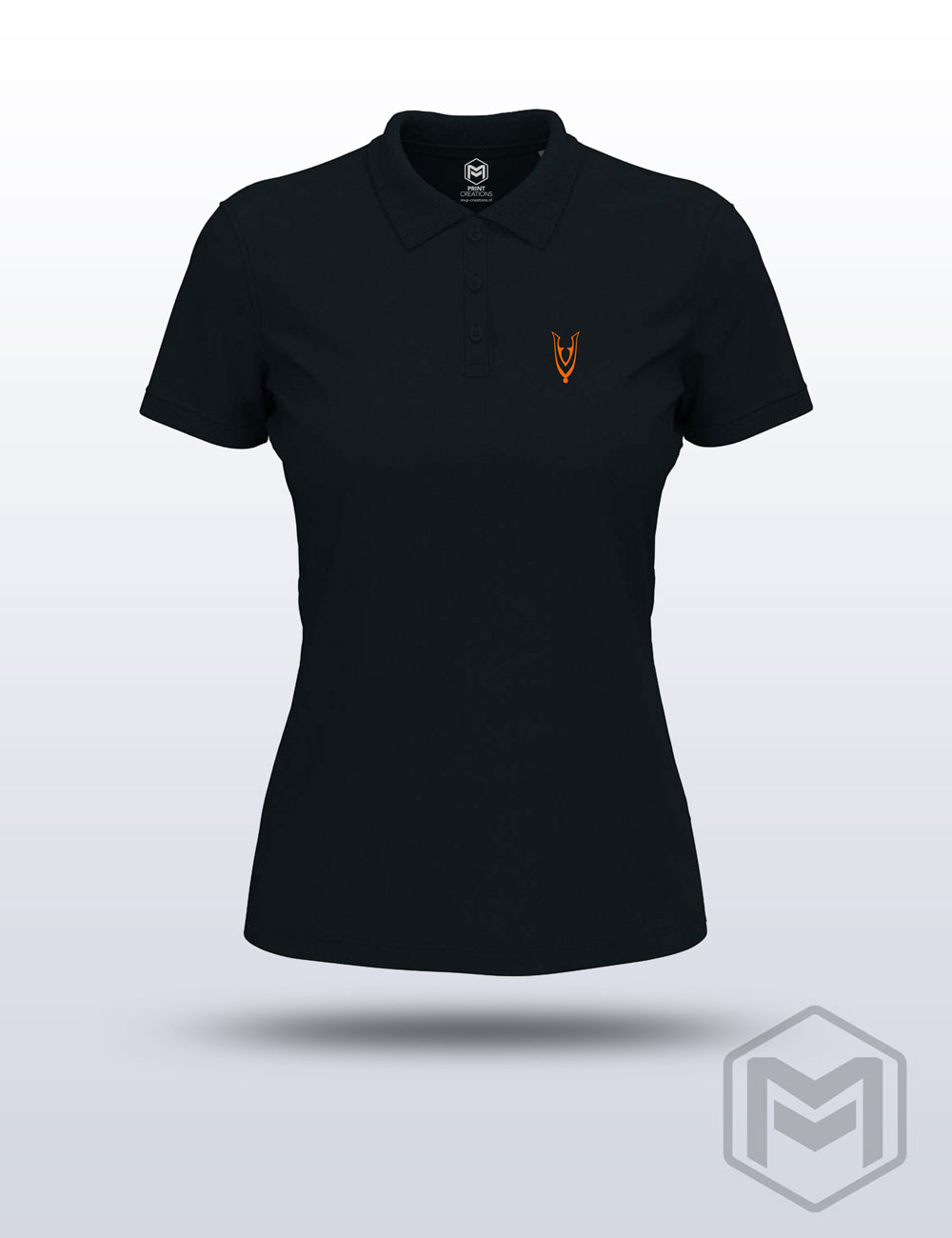 Veteran Unity damespolo Blue Midnight met oranje Veteran Unity V-embleem op de borst