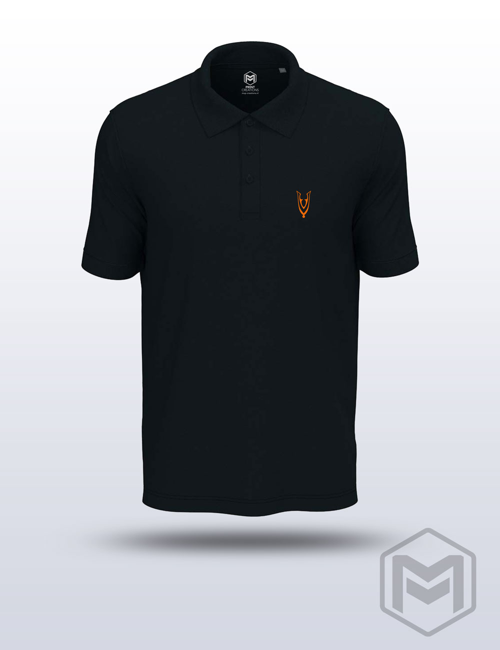 Veteran Unity herenpolo Blue Midnight met oranje Veteran Unity V-embleem op de borst